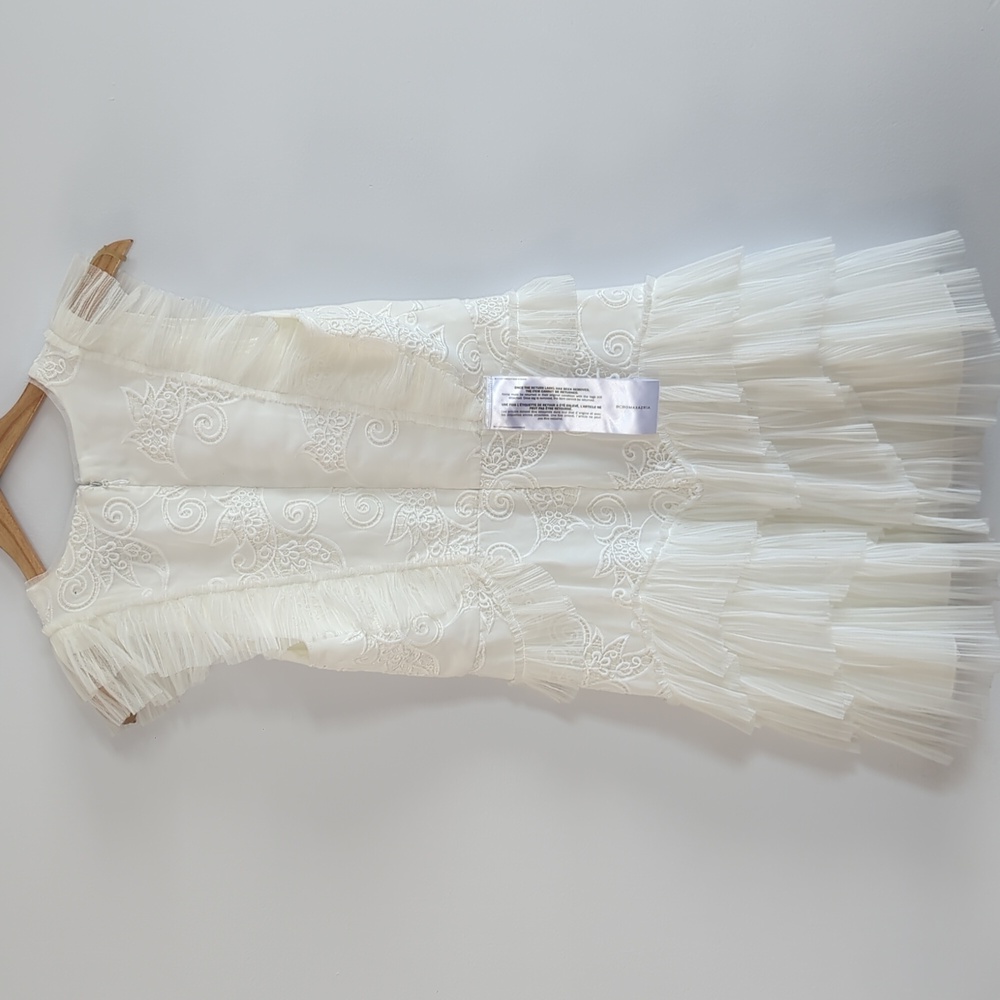 BCBGMaxAzria Ivory Tiered Ruffle V-Neck Dress - Picture 3 of 5